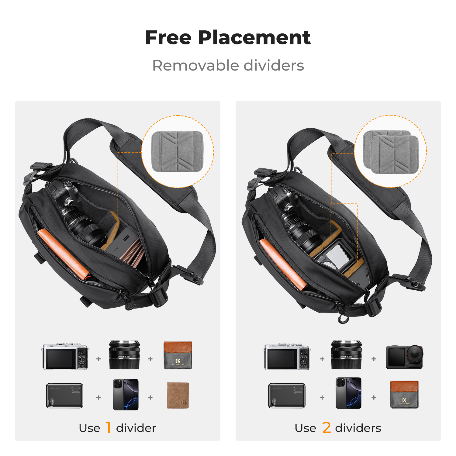 K&F CONCEPT 4L Camera Sling Ba - đánh giá và giá Lens Case Pouch